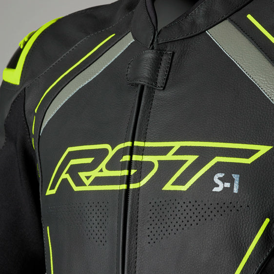RST S1 CE Leather Jacket Black / Grey / Fluo Yellow